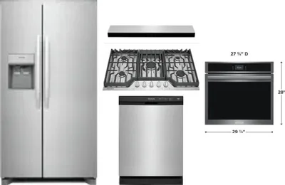 5 Piece Package Includes Refrigerator, Cooktop, Wall Oven, Hood And Dishwasher