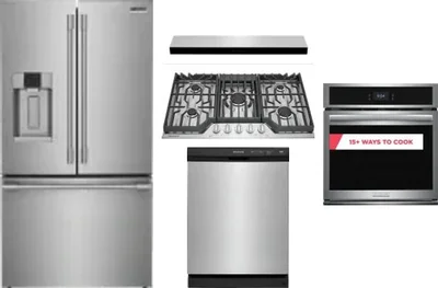 5 Piece Package Includes Refrigerator, Cooktop, Wall Oven, Hood And Dishwasher