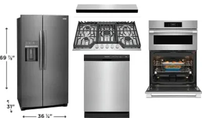 5 Piece Package Includes Refrigerator, Cooktop, Wall Oven, Hood And Dishwasher