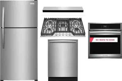 5 Piece Package Includes Refrigerator, Cooktop, Wall Oven, Hood And Dishwasher