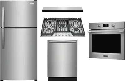 5 Piece Package Includes Refrigerator, Cooktop, Wall Oven, Hood And Dishwasher