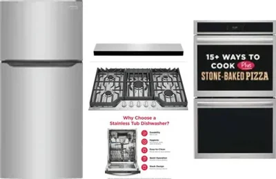 5 Piece Package Includes Refrigerator, Cooktop, Wall Oven, Hood And Dishwasher