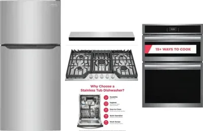 5 Piece Package Includes Refrigerator, Cooktop, Wall Oven, Hood And Dishwasher