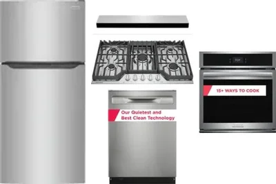 5 Piece Package Includes Refrigerator, Cooktop, Wall Oven, Hood And Dishwasher