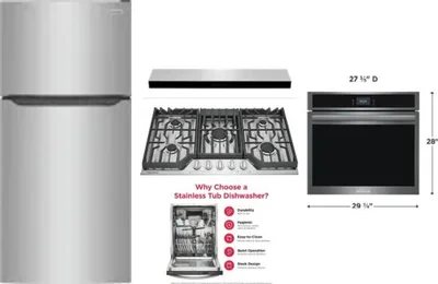 5 Piece Package Includes Refrigerator, Cooktop, Wall Oven, Hood And Dishwasher