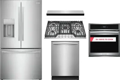 5 Piece Package Includes Refrigerator, Cooktop, Wall Oven, Hood And Dishwasher