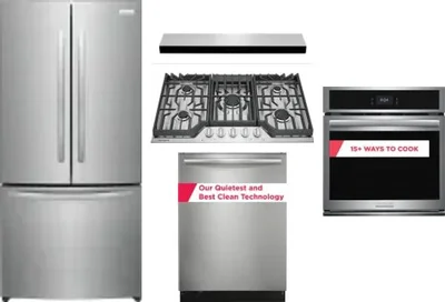 5 Piece Package Includes Refrigerator, Cooktop, Wall Oven, Hood And Dishwasher