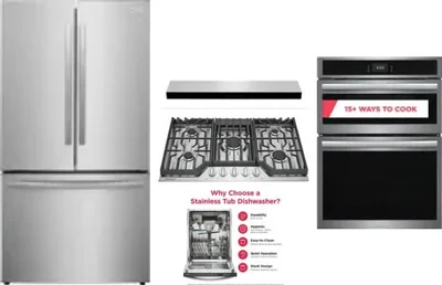 5 Piece Package Includes Refrigerator, Cooktop, Wall Oven, Hood And Dishwasher