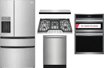 5 Piece Package Includes Refrigerator, Cooktop, Wall Oven, Hood And Dishwasher