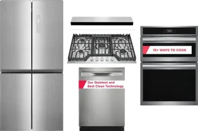 5 Piece Package Includes Refrigerator, Cooktop, Wall Oven, Hood And Dishwasher