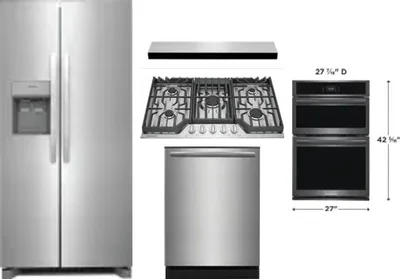 5 Piece Package Includes Refrigerator, Cooktop, Wall Oven, Hood And Dishwasher
