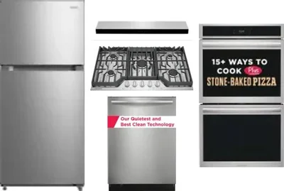 5 Piece Package Includes Refrigerator, Cooktop, Wall Oven, Hood And Dishwasher