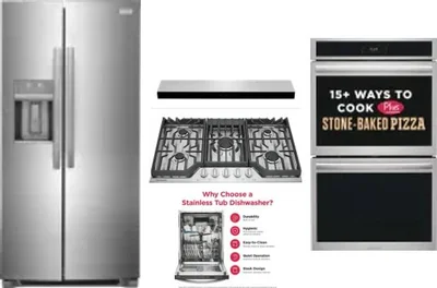 5 Piece Package Includes Refrigerator, Cooktop, Wall Oven, Hood And Dishwasher