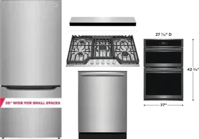 5 Piece Package Includes Refrigerator, Cooktop, Wall Oven, Hood And Dishwasher