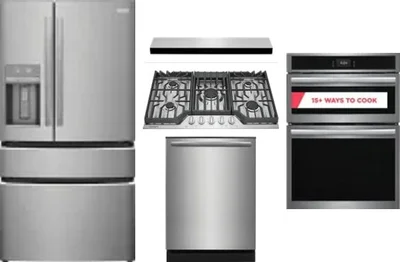 5 Piece Package Includes Refrigerator, Cooktop, Wall Oven, Hood And Dishwasher