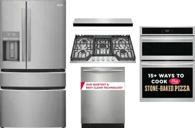 5 Piece Package Includes Refrigerator, Cooktop, Wall Oven, Hood And Dishwasher