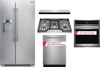 5 Piece Package Includes Refrigerator, Cooktop, Wall Oven, Hood And Dishwasher