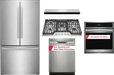 5 Piece Package Includes Refrigerator, Cooktop, Wall Oven, Hood And Dishwasher