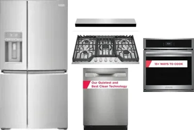5 Piece Package Includes Refrigerator, Cooktop, Wall Oven, Hood And Dishwasher