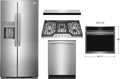 5 Piece Package Includes Refrigerator, Cooktop, Wall Oven, Hood And Dishwasher