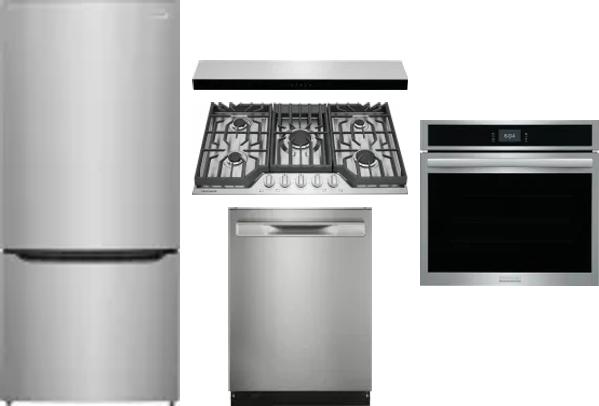 5 Piece Package Includes Refrigerator, Cooktop, Wall Oven, Hood And Dishwasher