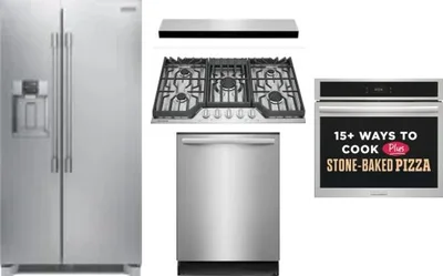 5 Piece Package Includes Refrigerator, Cooktop, Wall Oven, Hood And Dishwasher