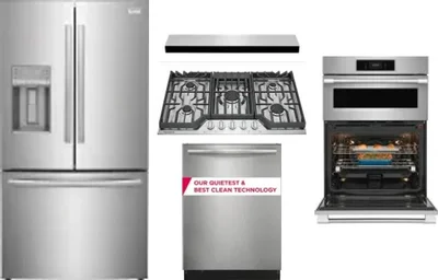 5 Piece Package Includes Refrigerator, Cooktop, Wall Oven, Hood And Dishwasher