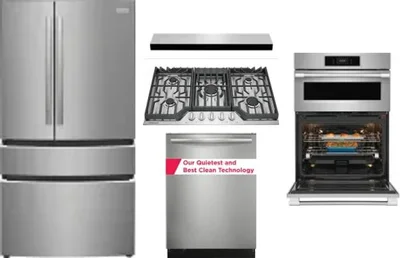5 Piece Package Includes Refrigerator, Cooktop, Wall Oven, Hood And Dishwasher