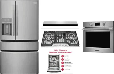 5 Piece Package Includes Refrigerator, Cooktop, Wall Oven, Hood And Dishwasher