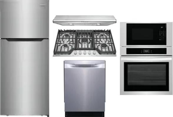 5 Piece Package Includes Refrigerator, Cooktop, Wall Oven, Hood And Dishwasher