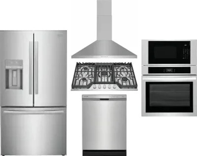 5 Piece Package Includes Refrigerator, Cooktop, Wall Oven, Hood And Dishwasher