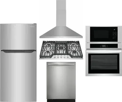 5 Piece Package Includes Refrigerator, Cooktop, Wall Oven, Hood And Dishwasher