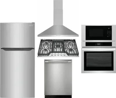 5 Piece Package Includes Refrigerator, Cooktop, Wall Oven, Hood And Dishwasher