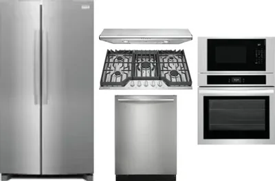 5 Piece Package Includes Refrigerator, Cooktop, Wall Oven, Hood And Dishwasher