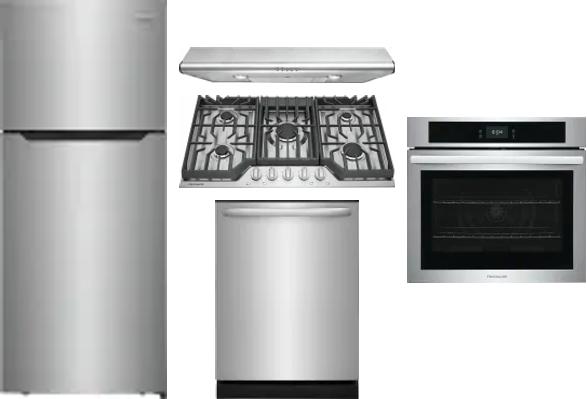 5 Piece Package Includes Refrigerator, Cooktop, Wall Oven, Hood And Dishwasher