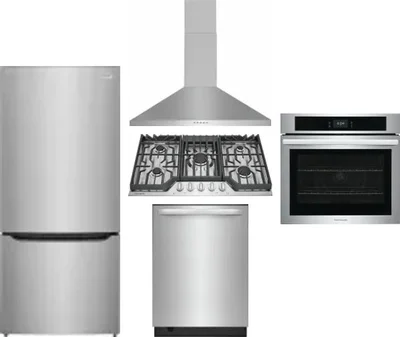 5 Piece Package Includes Refrigerator, Cooktop, Wall Oven, Hood And Dishwasher