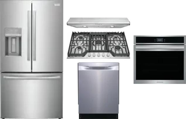 5 Piece Package Includes Refrigerator, Cooktop, Wall Oven, Hood And Dishwasher