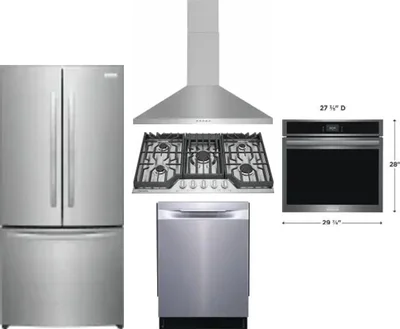5 Piece Package Includes Refrigerator, Cooktop, Wall Oven, Hood And Dishwasher
