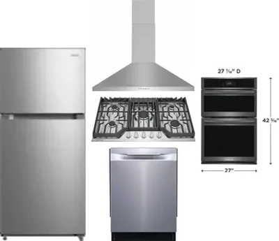 5 Piece Package Includes Refrigerator, Cooktop, Wall Oven, Hood And Dishwasher