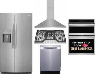 5 Piece Package Includes Refrigerator, Cooktop, Wall Oven, Hood And Dishwasher