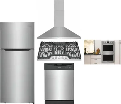 5 Piece Package Includes Refrigerator, Cooktop, Wall Oven, Hood And Dishwasher
