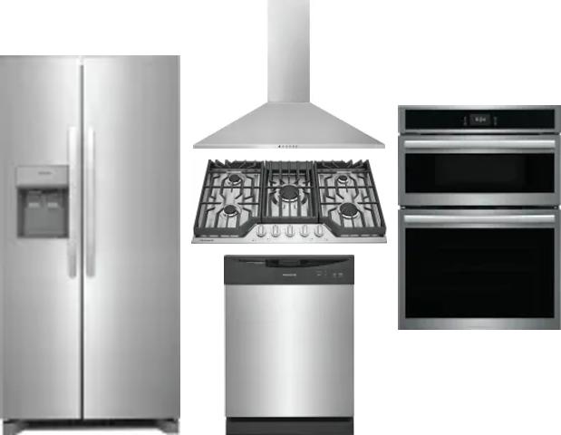5 Piece Package Includes Refrigerator, Cooktop, Wall Oven, Hood And Dishwasher