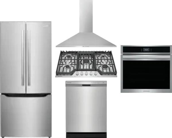 5 Piece Package Includes Refrigerator, Cooktop, Wall Oven, Hood And Dishwasher