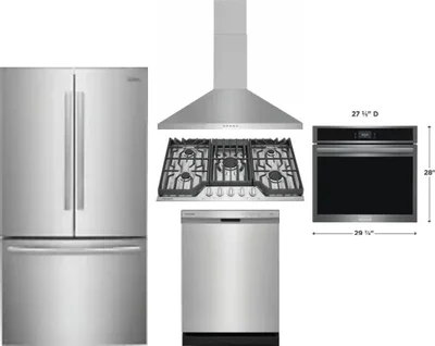 5 Piece Package Includes Refrigerator, Cooktop, Wall Oven, Hood And Dishwasher