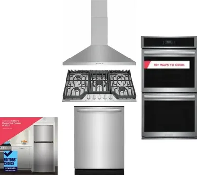 5 Piece Package Includes Refrigerator, Cooktop, Wall Oven, Hood And Dishwasher