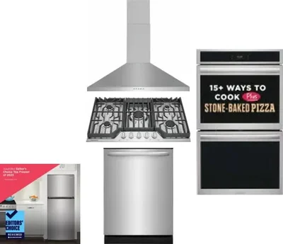 5 Piece Package Includes Refrigerator, Cooktop, Wall Oven, Hood And Dishwasher