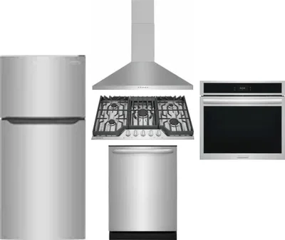 5 Piece Package Includes Refrigerator, Cooktop, Wall Oven, Hood And Dishwasher