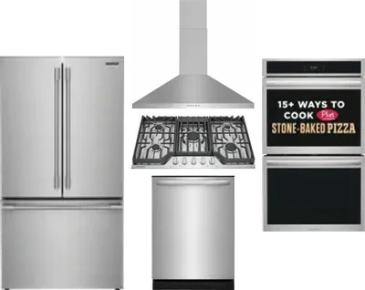 5 Piece Package Includes Refrigerator, Cooktop, Wall Oven, Hood And Dishwasher