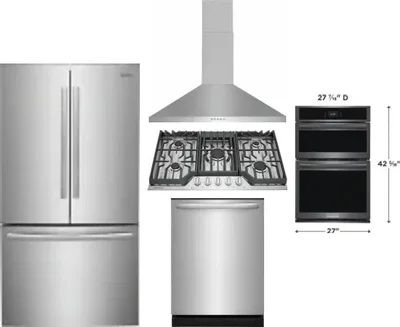 5 Piece Package Includes Refrigerator, Cooktop, Wall Oven, Hood And Dishwasher