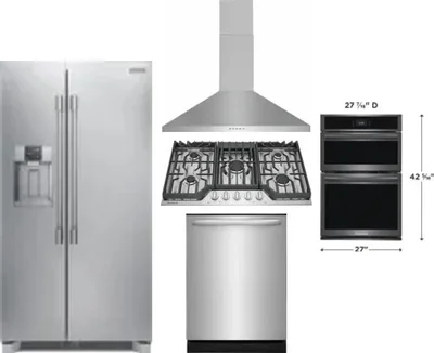 5 Piece Package Includes Refrigerator, Cooktop, Wall Oven, Hood And Dishwasher